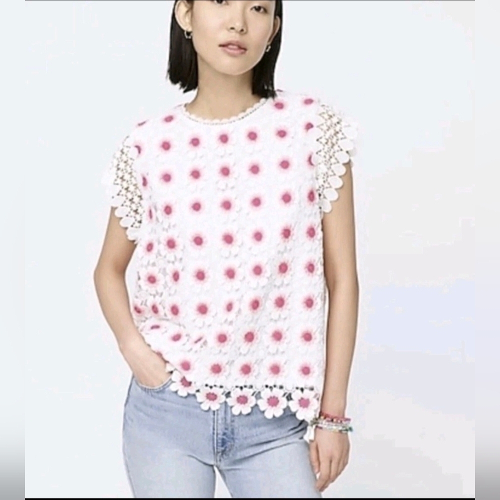 J. Crew Women’s Floral Crochet Sleeveless Top Pink And White Size XS